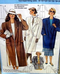6466 burda LONG BOXY 80S 2 BREASTED COAT LENGTHS PATTERN 8-20+40